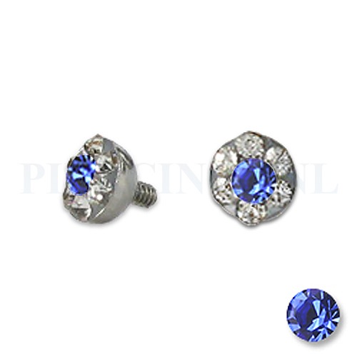 Dermal balletje 4 mm blauw met meerdere kristallen