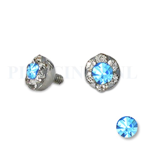 Dermal balletje 4 mm licht blauw met meerdere kristallen