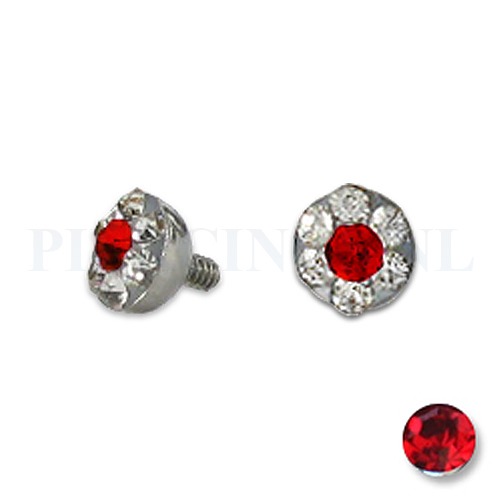 Dermal balletje 4 mm rood met meerdere kristallen