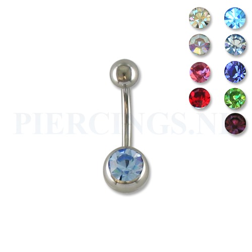 Juwelen navelpiercing 10 mm met 1 steentje blauw