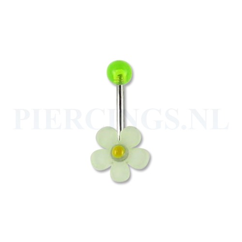 Navelpiercing acryl bloem transparant-groen met geel