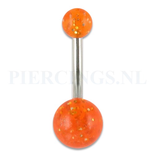 Navelpiercing acryl glitter oranje