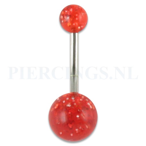Navelpiercing acryl glitter rood