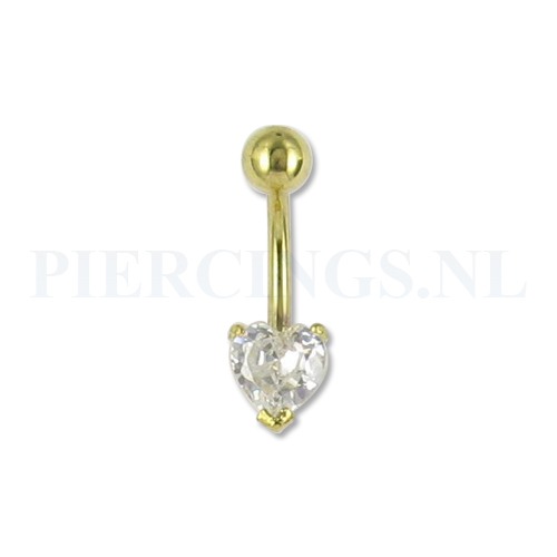 Navelpiercing goudkleurig hart kristal