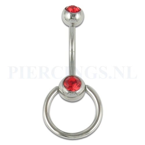 Navelpiercing rood met extra ring - bejeweled