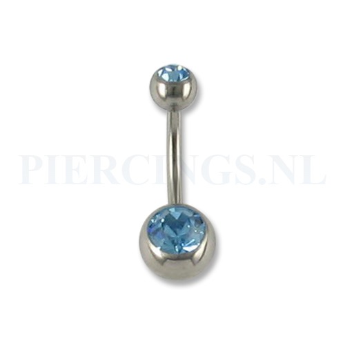 Navelpiercing titanium aquamarijn 5 + 8 mm balletjes