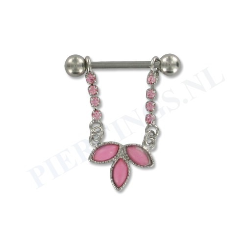 Tepelpiercing hanger bloem kristal roze