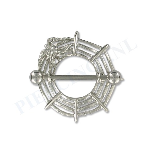 Tepelpiercing shield spinnenweb