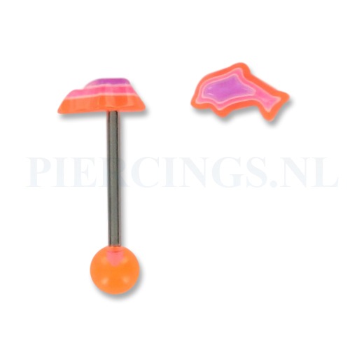 Tongpiercing acryl dolfijn oranje-paars