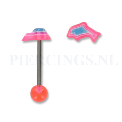 Tongpiercing acryl dolfijn roze-paars-blauw