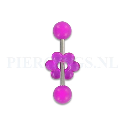 Tongpiercing acryl donut bloem paars