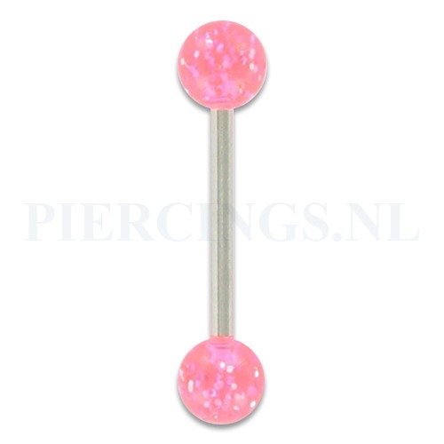 Tongpiercing acryl glitter roze