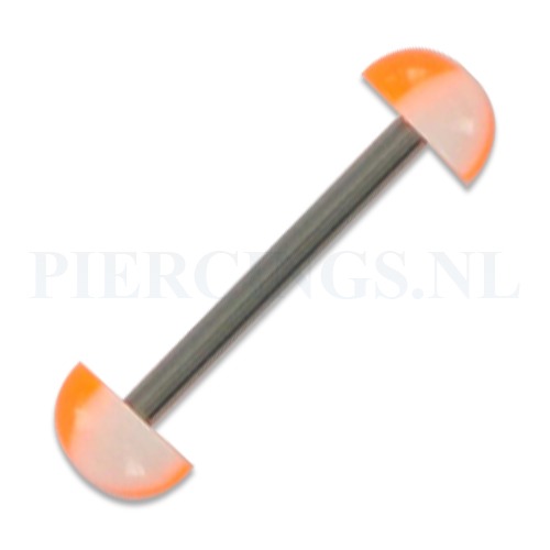 Tongpiercing acryl halve bal geblokt oranje-wit