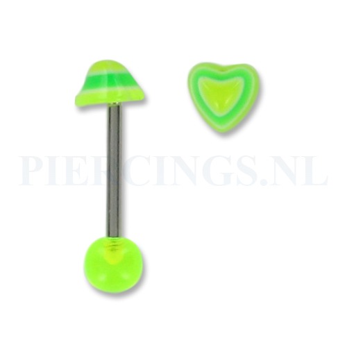 Tongpiercing acryl hart geel