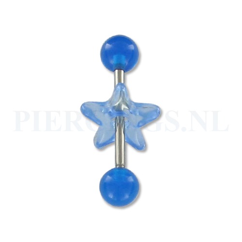 Tongpiercing acryl met donut ster blauw