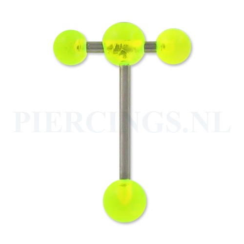 Tongpiercing acryl met extra barbell UV geel