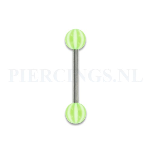 Tongpiercing acryl strandbal wit met fel groen
