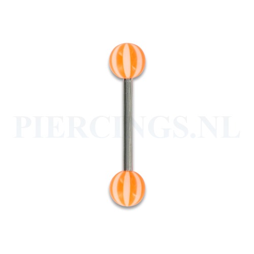 Tongpiercing acryl strandbal wit met oranje