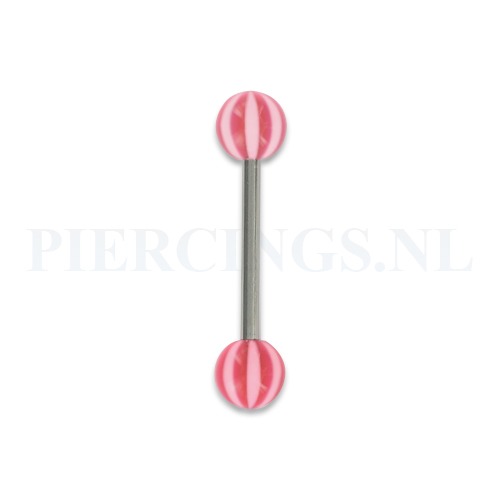 Tongpiercing acryl strandbal wit met paars