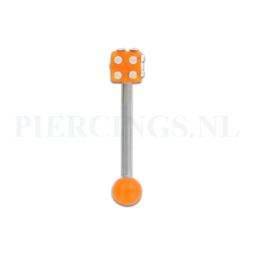 Tongpiercing dobbelsteen oranje glitter