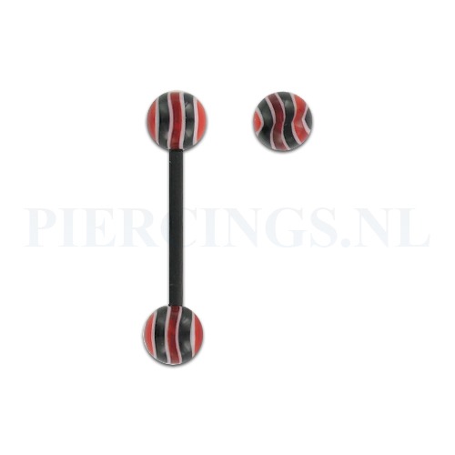 Tongpiercing flexibel marmer zwart rood