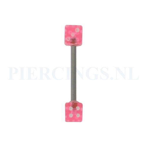 Tongpiercing met dobbelsteen roze