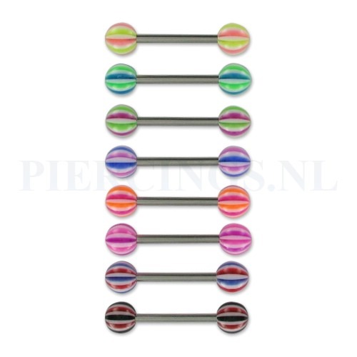 Tongpiercing strandbal groen-paars